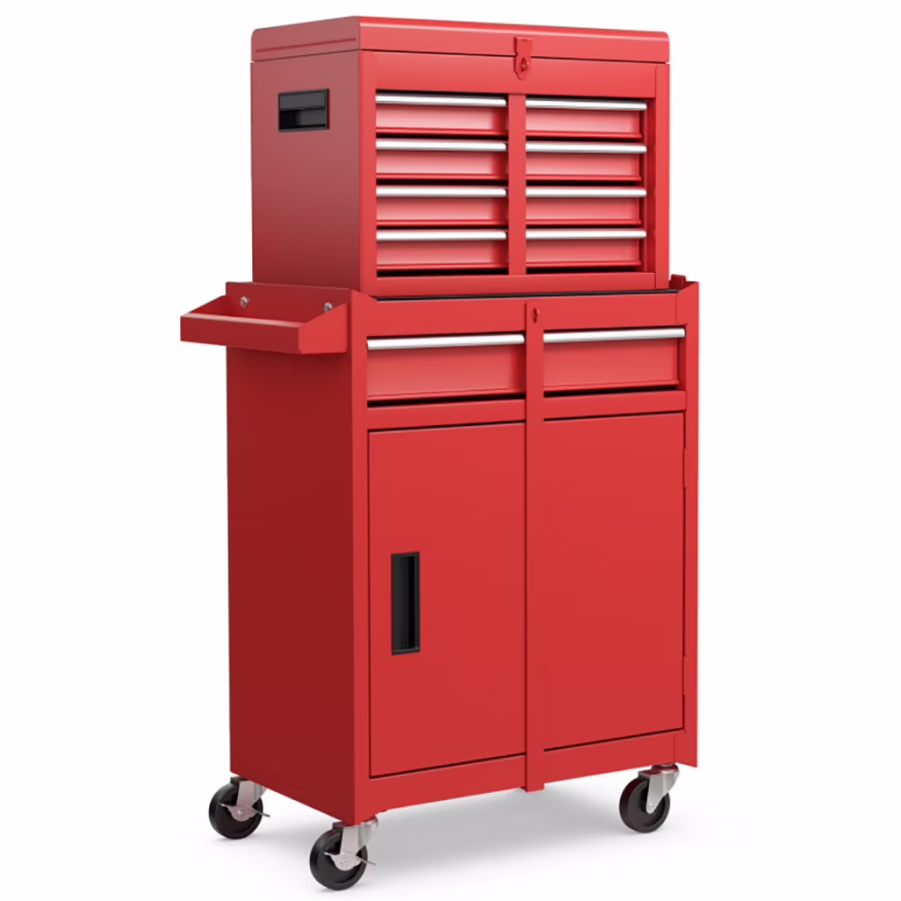 Canddidliike 2-in-1 Tool Chest and Cabinet with 5 Sliding Drawers-Red, Heavy Duty Utility Industrial Service Cart