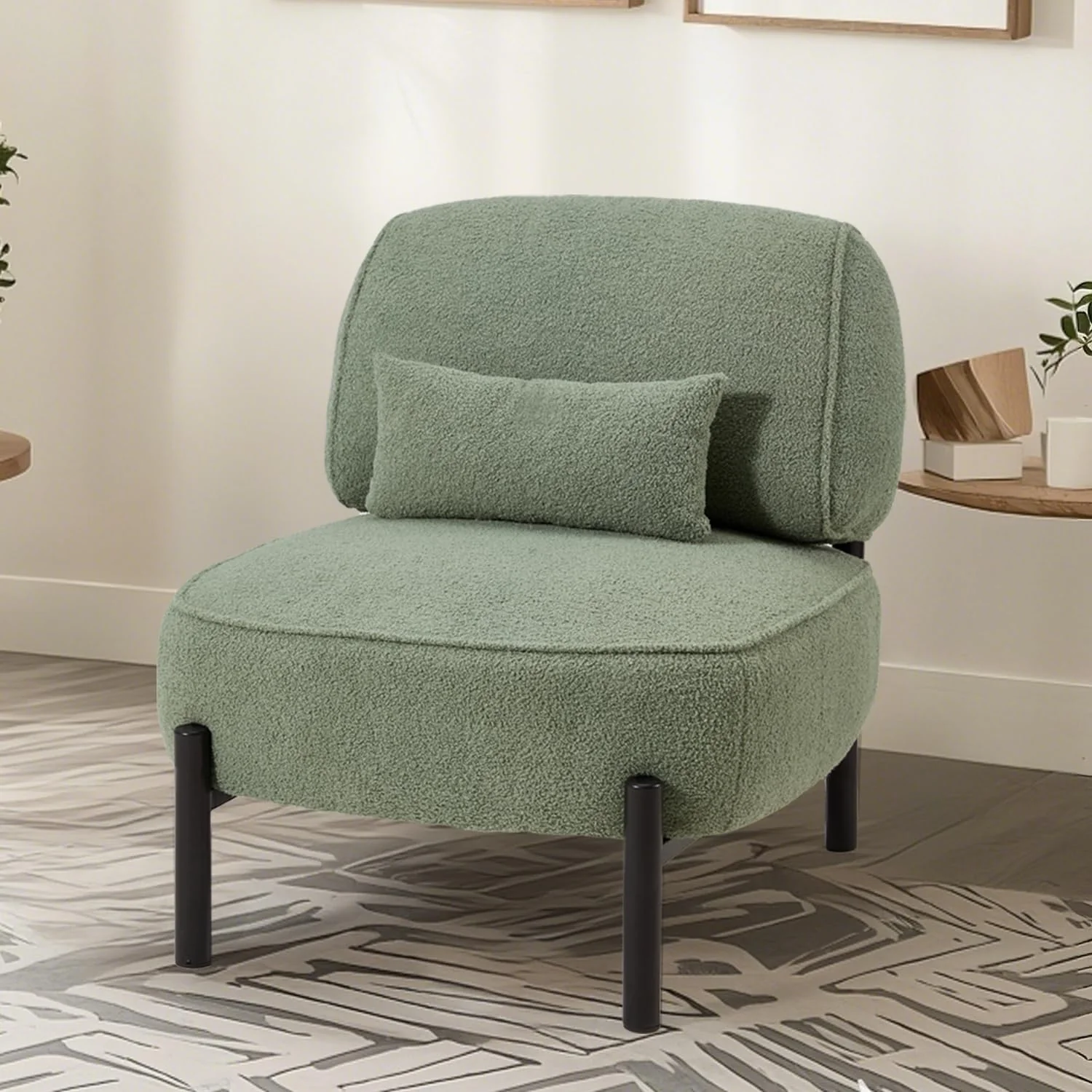 AECOJOY Mid Century Modern Accent Chair, Extra Large Teddy Upholstered Lounge Chair with Pillow