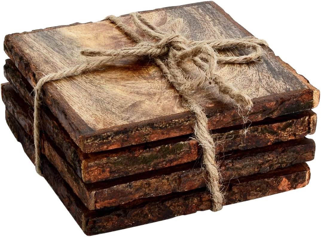 Mascot Hardware Log Cut 4 Pieces Wooden Coaster Set - N/A - Square