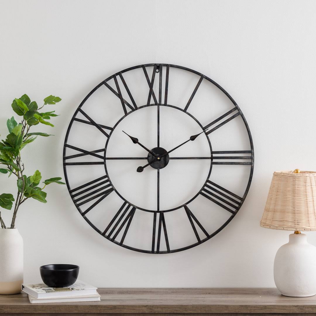 Oversized Brosnan Wall Clock Finish Distressed Gray, Size Medium