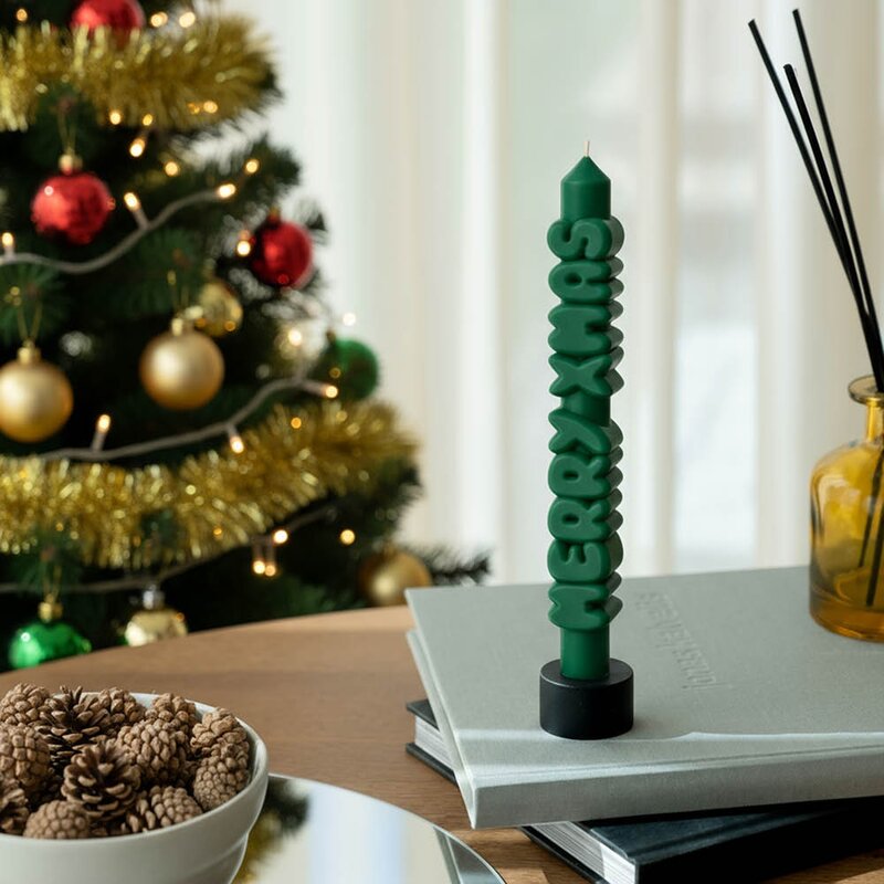 3D kronelys 23 cm MERRY XMAS grønn