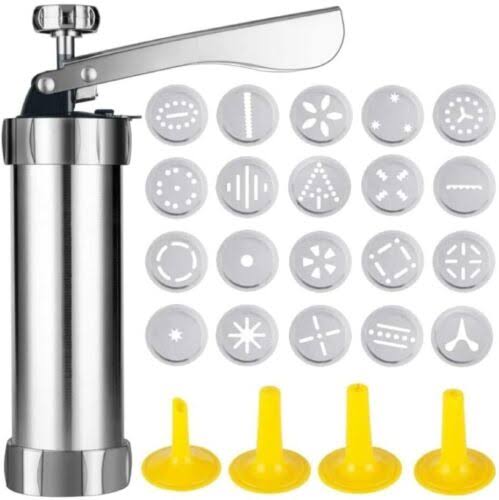 YOOUSOO Cookie Press Maker Kit for DIY Biscuit Maker and Decoration with 8 Stainless Steel Cookie Discs and 8 Nozzles (Stainless Steel)