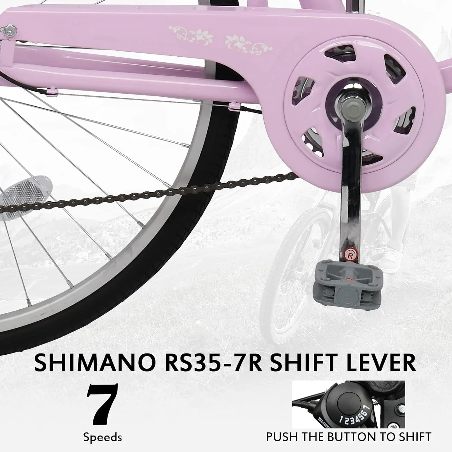 Women's Beach Cruiser Bike, 26in City Cruiser Bikes High Carbon Steel V Brake 7 Speed Commuter Bike with Basket Mirror(Pink) - Image 6
