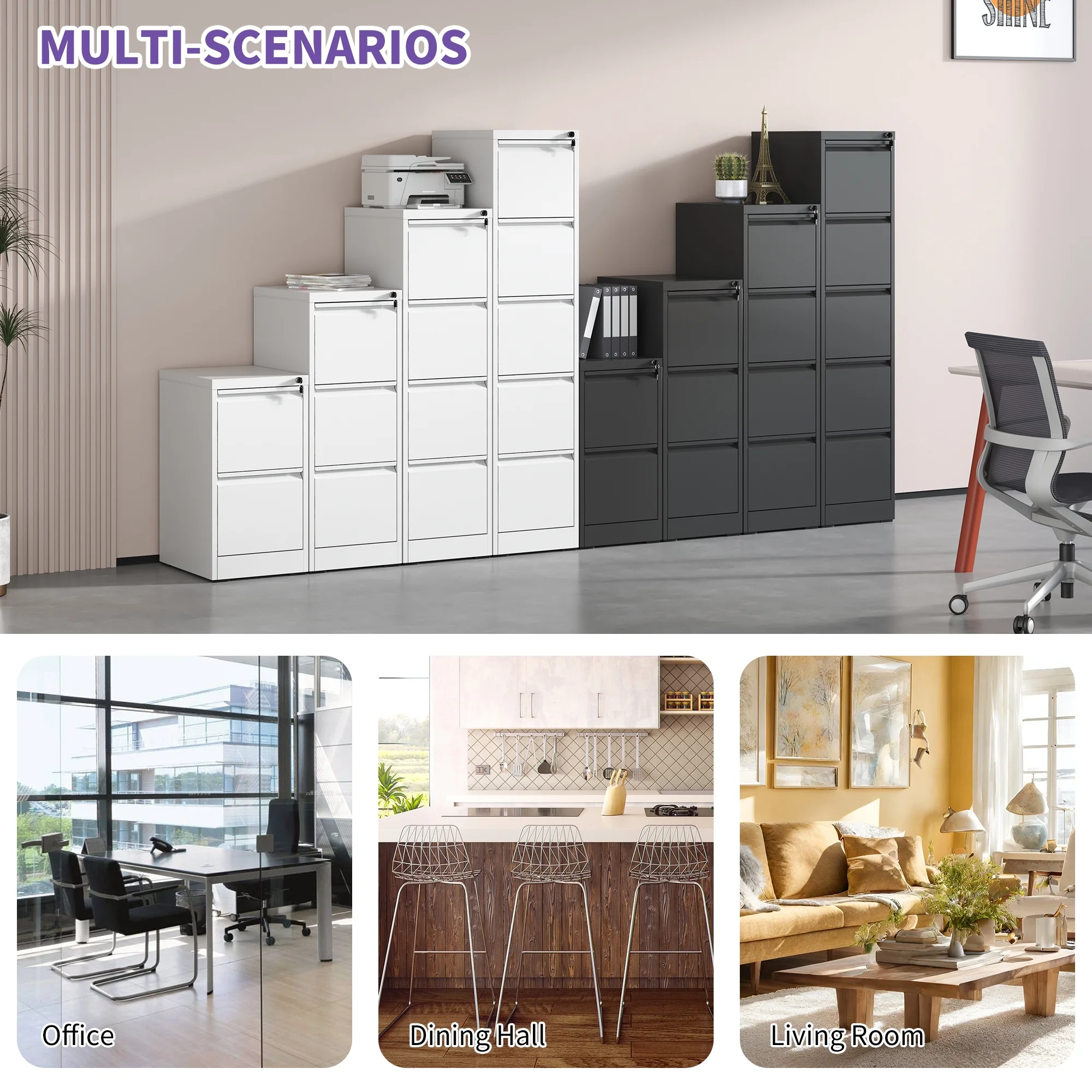 Daatumm 2-Drawer Vertical File Cabinet with Lock, Steel Metal Office  Home Storage for A4/Letter/Legal Size Documents(2 Drawers-1/White)