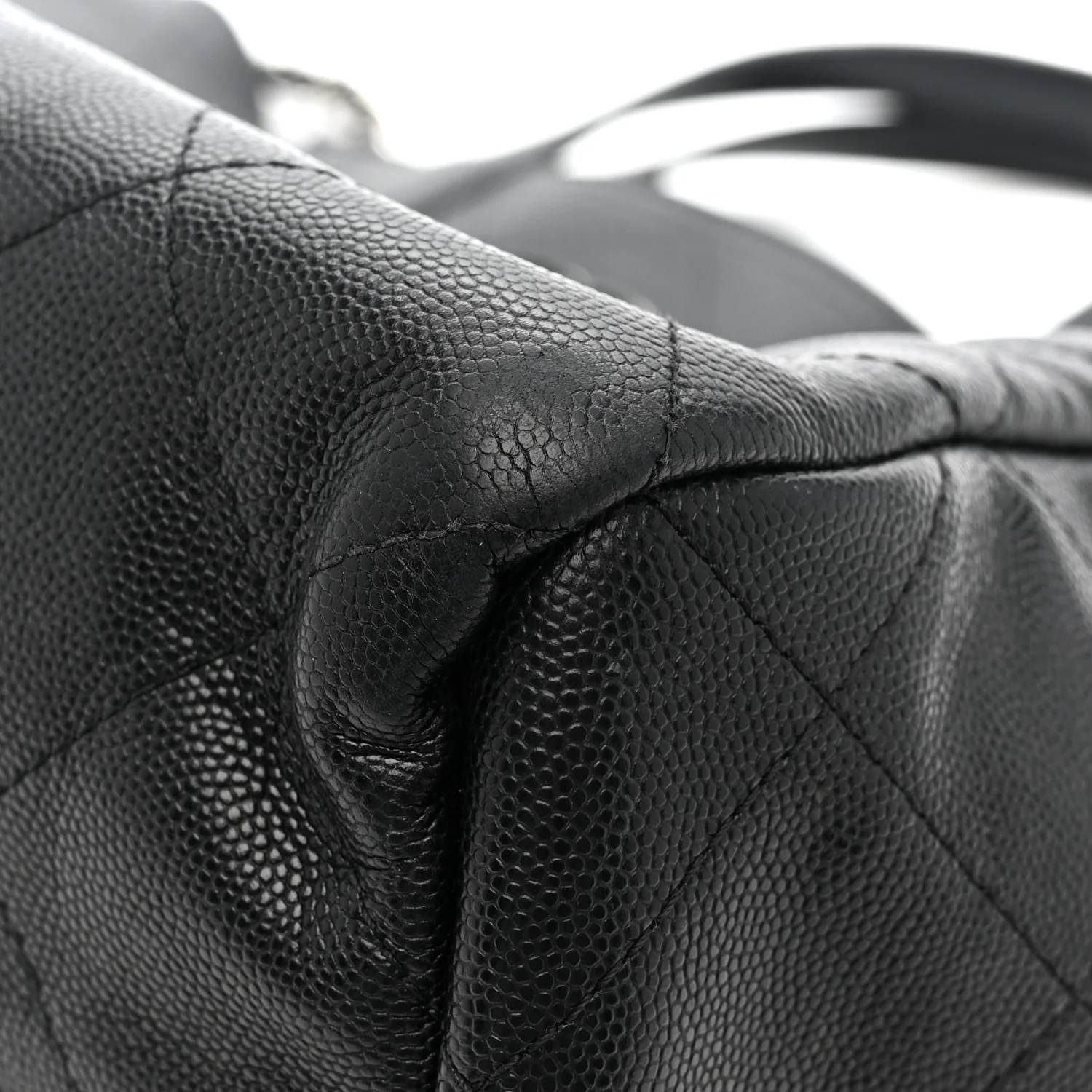 Caviar Stitched Large Lady Coco Shopping Tote Black