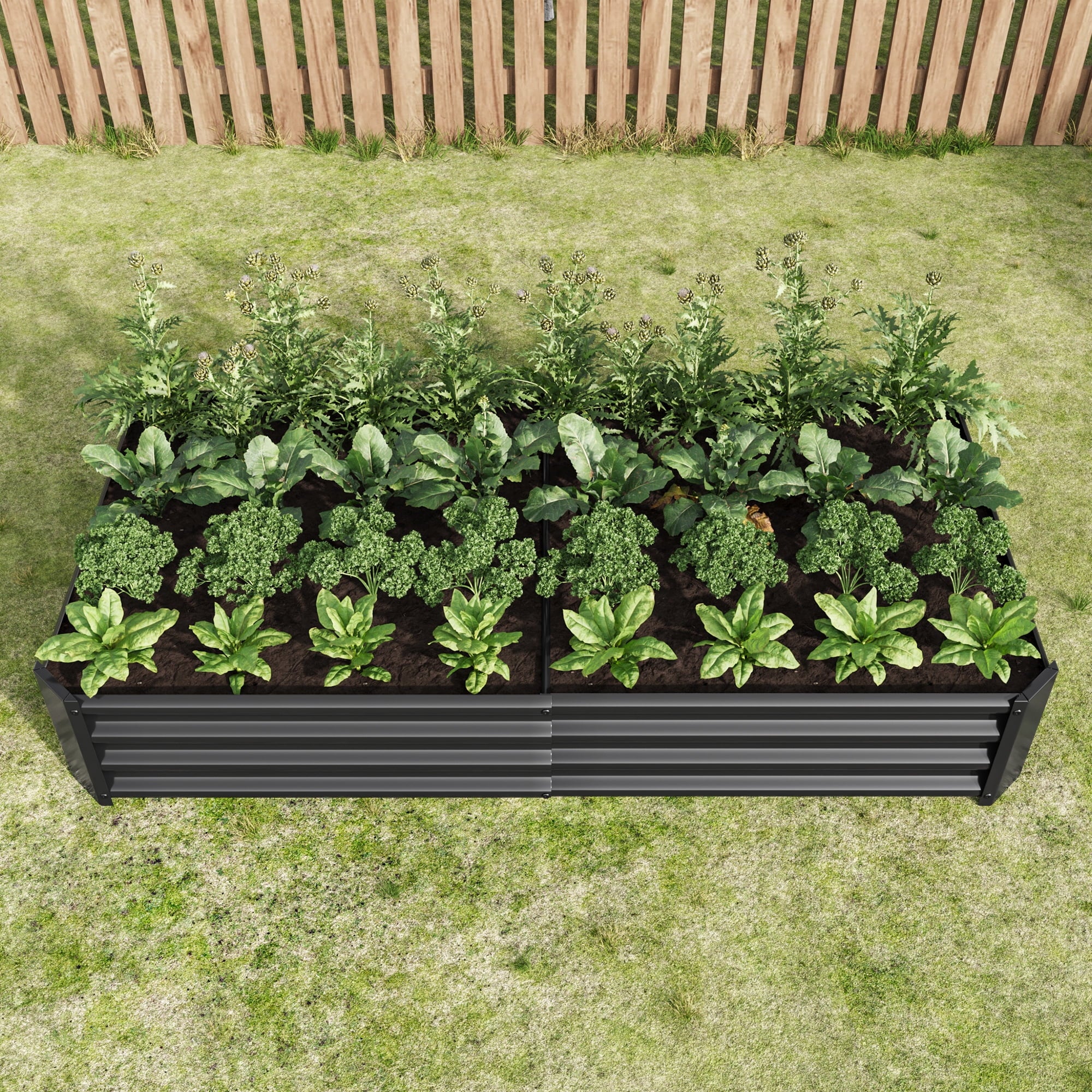Qumbnk Rectangle Metal Garden Raised Bed Box Planter Bed Box for Outdoor Garden, Black
