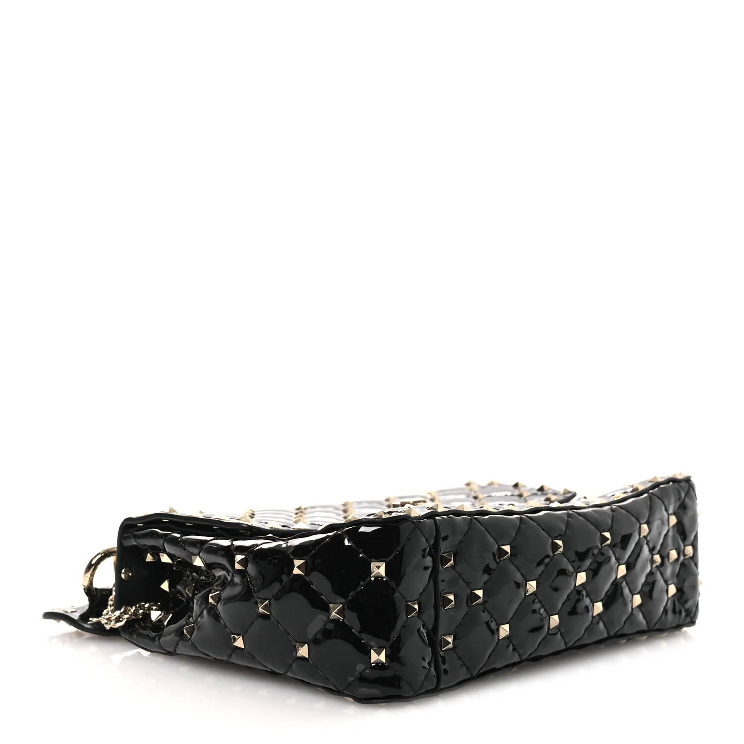 Patent Medium Rockstud Spike Shoulder Bag Black