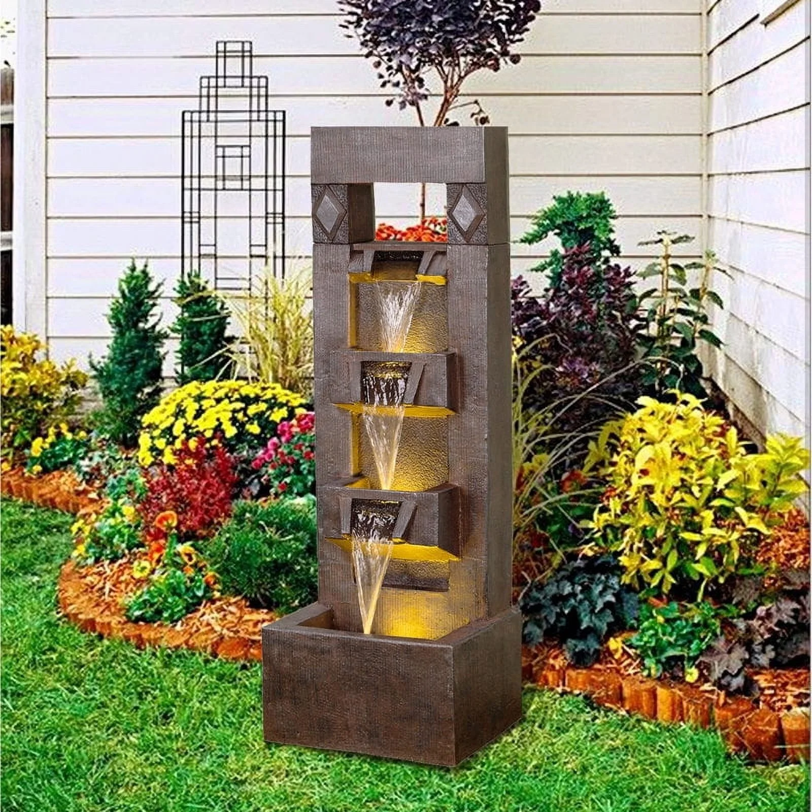 Outdoor Fountains and Indoor Waterfalls 4 Floor - Standing Water Fountain Outdoor with LED Lights for Garden, Living Room, Patio, Home Decor