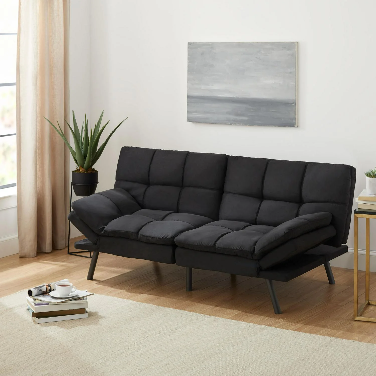 Futon Mainstays en mousse à mémoire de forme, tissu imitation daim noir