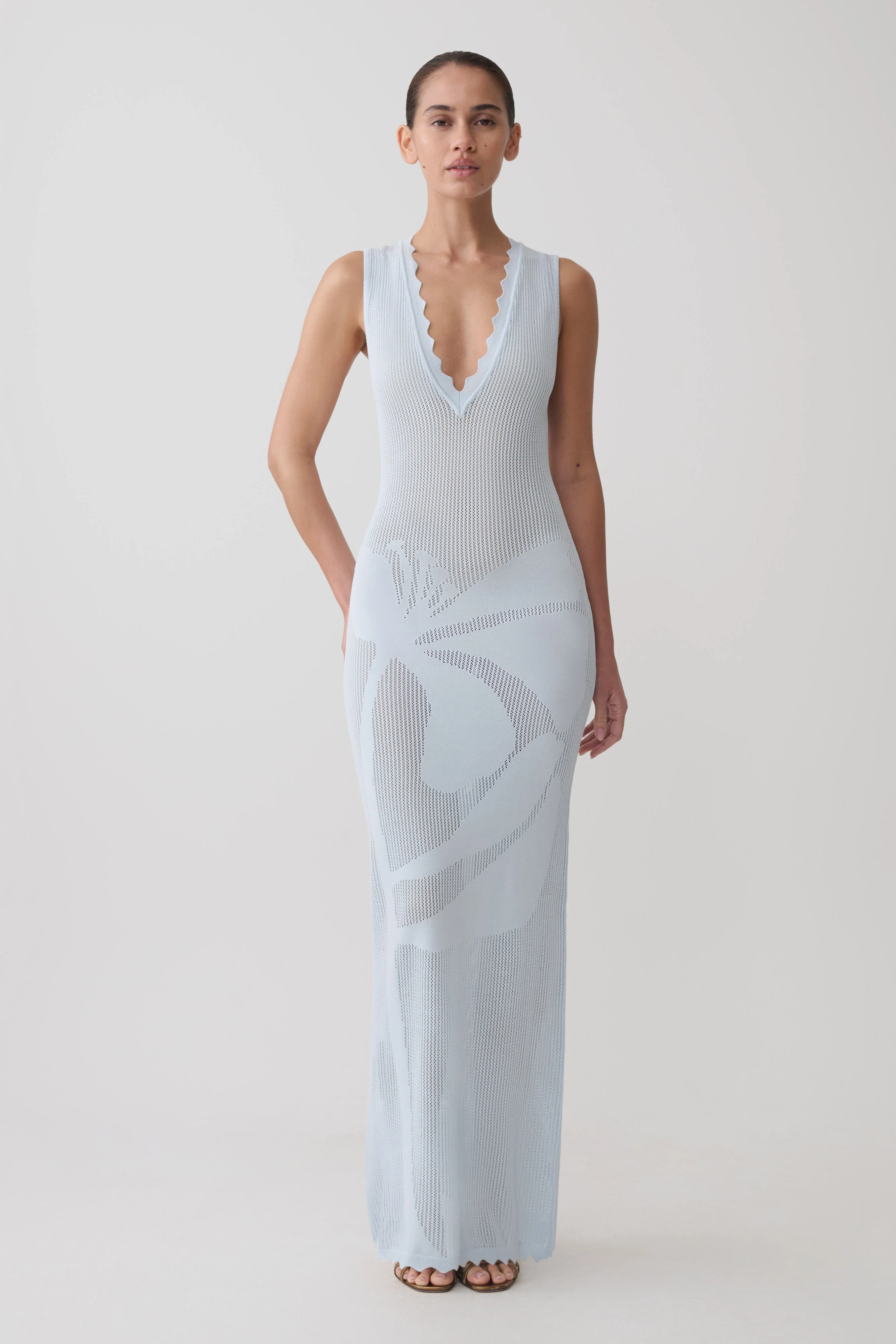 Pippa Floral Knit Maxi Dress - Light Blue