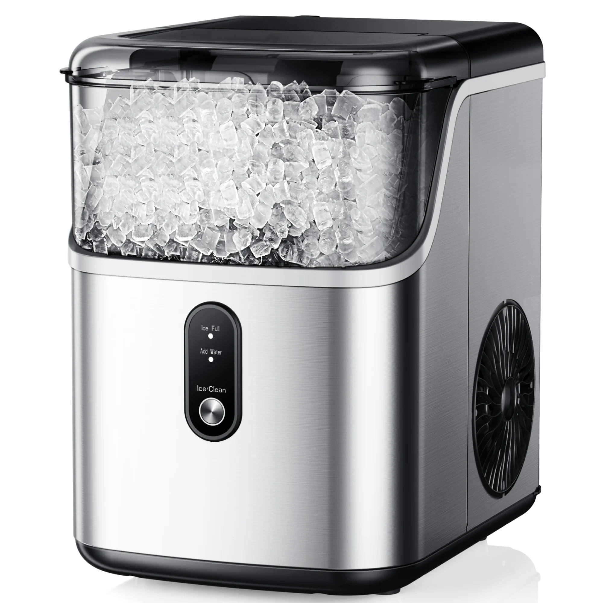Simzlife Nugget Ice Maker Countertops, 35.9 lb per Day Portable Pebble Ice Machine, Crushed Sonic Ice Maker with Soft Chewable Ice for Home, Party, RV, Camping, Stainless Steel Silver