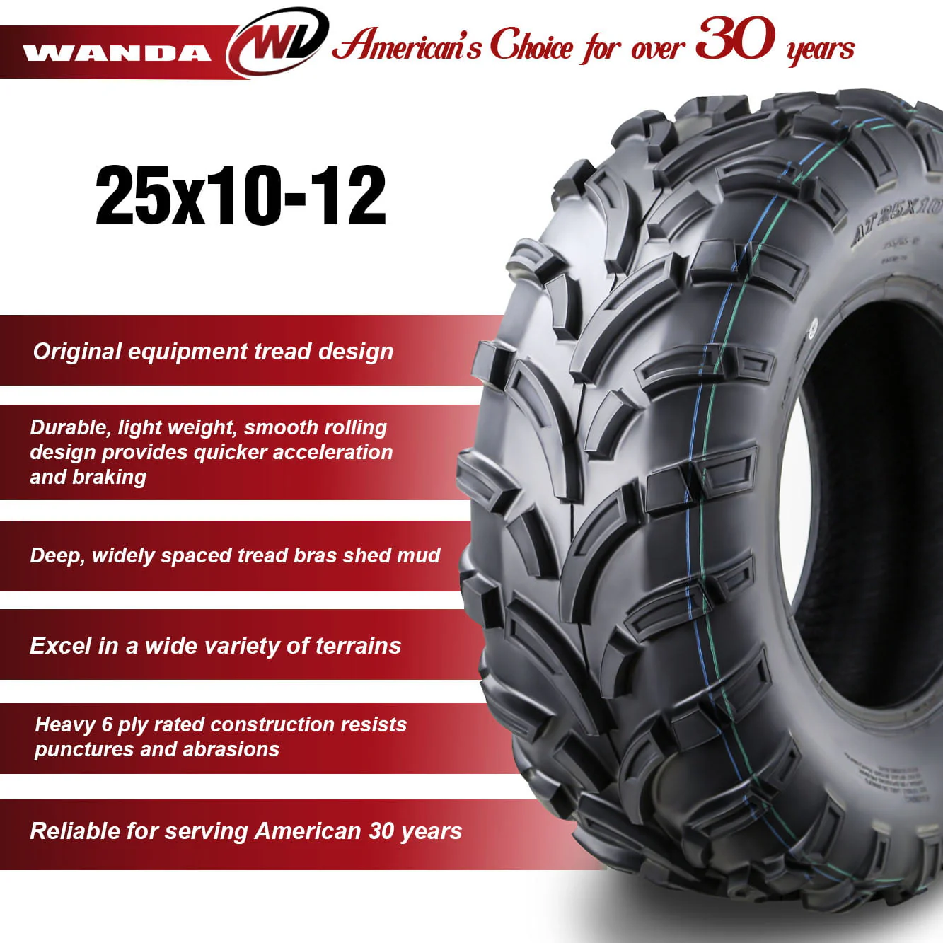 Wanda ATV/UTV Tires 25x10 - 12 25x10x12 /6PR P373 - 10244, Set 2