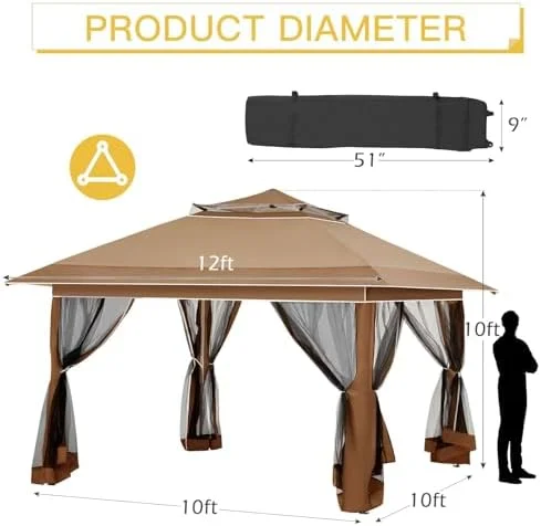 Pop Up Tent Canopy, Waterproof Canopy with Net and UV Resistant, Sidewalls Instant Shelter Canopy Tent with Carrying Roller Bag for Garden, Grill and Backyard (White)