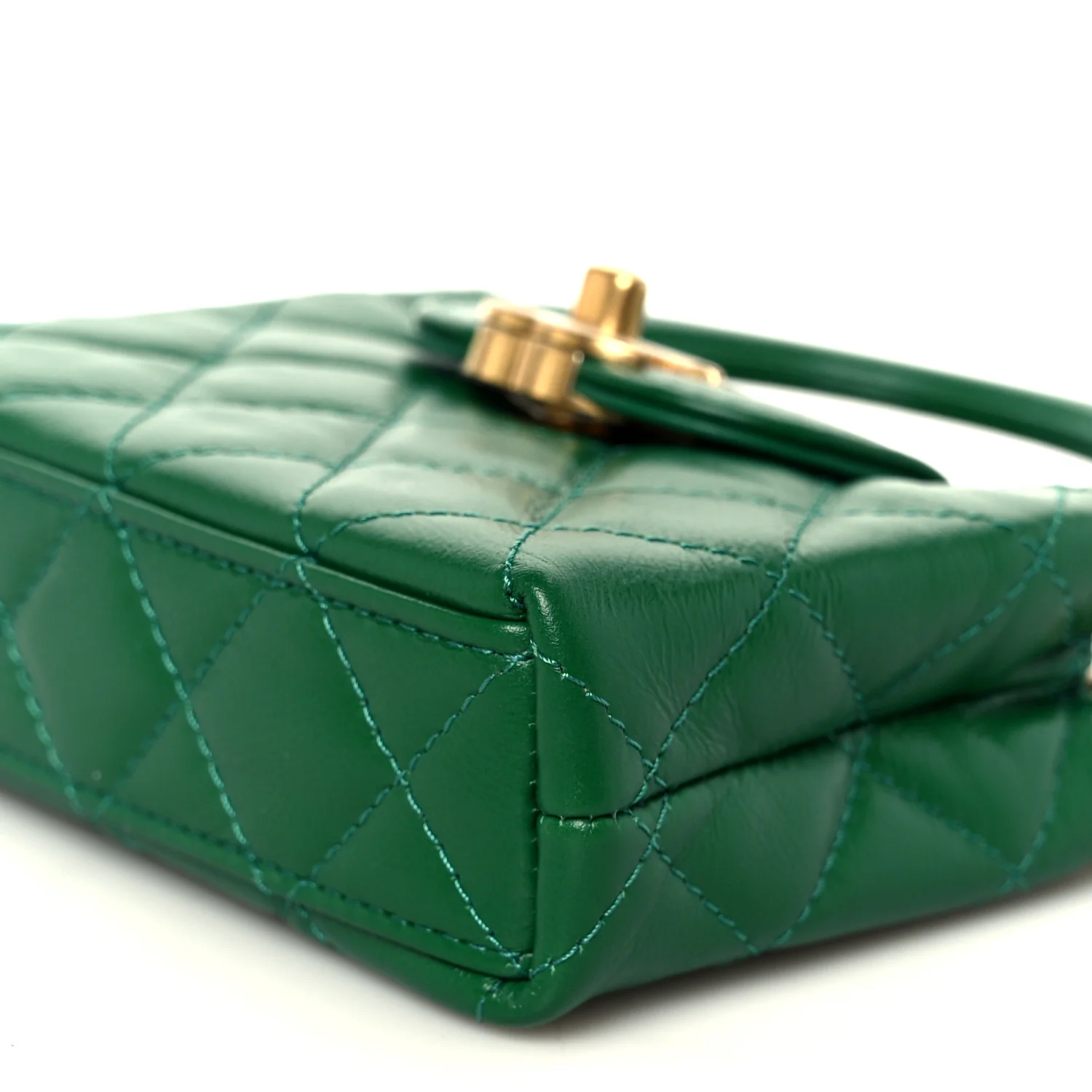 Shiny Aged Calfskin Quilted Mini Nano Kelly Shopper Green