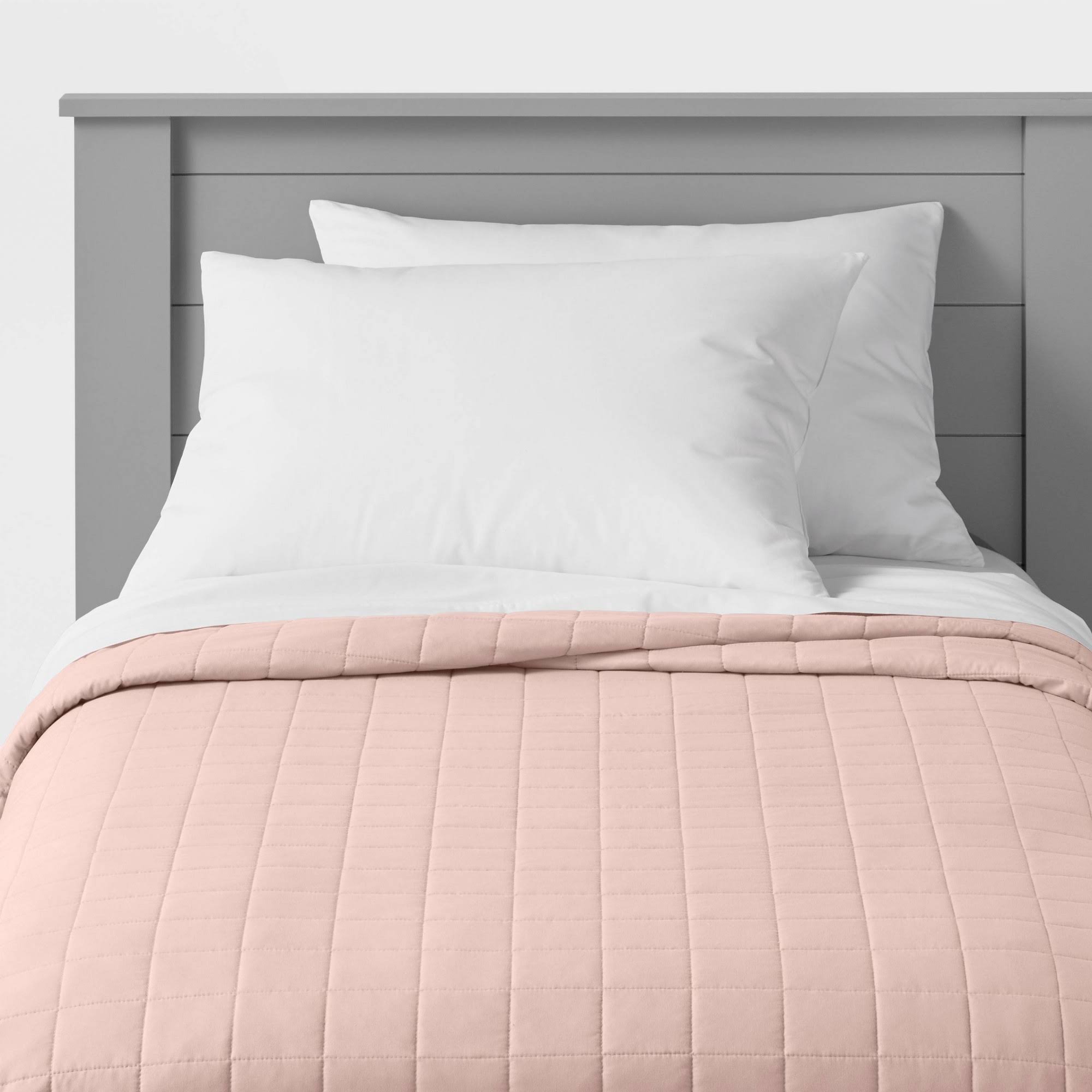 Twin Box Stitch Microfiber Kids' Quilt Pink - Pillowfort