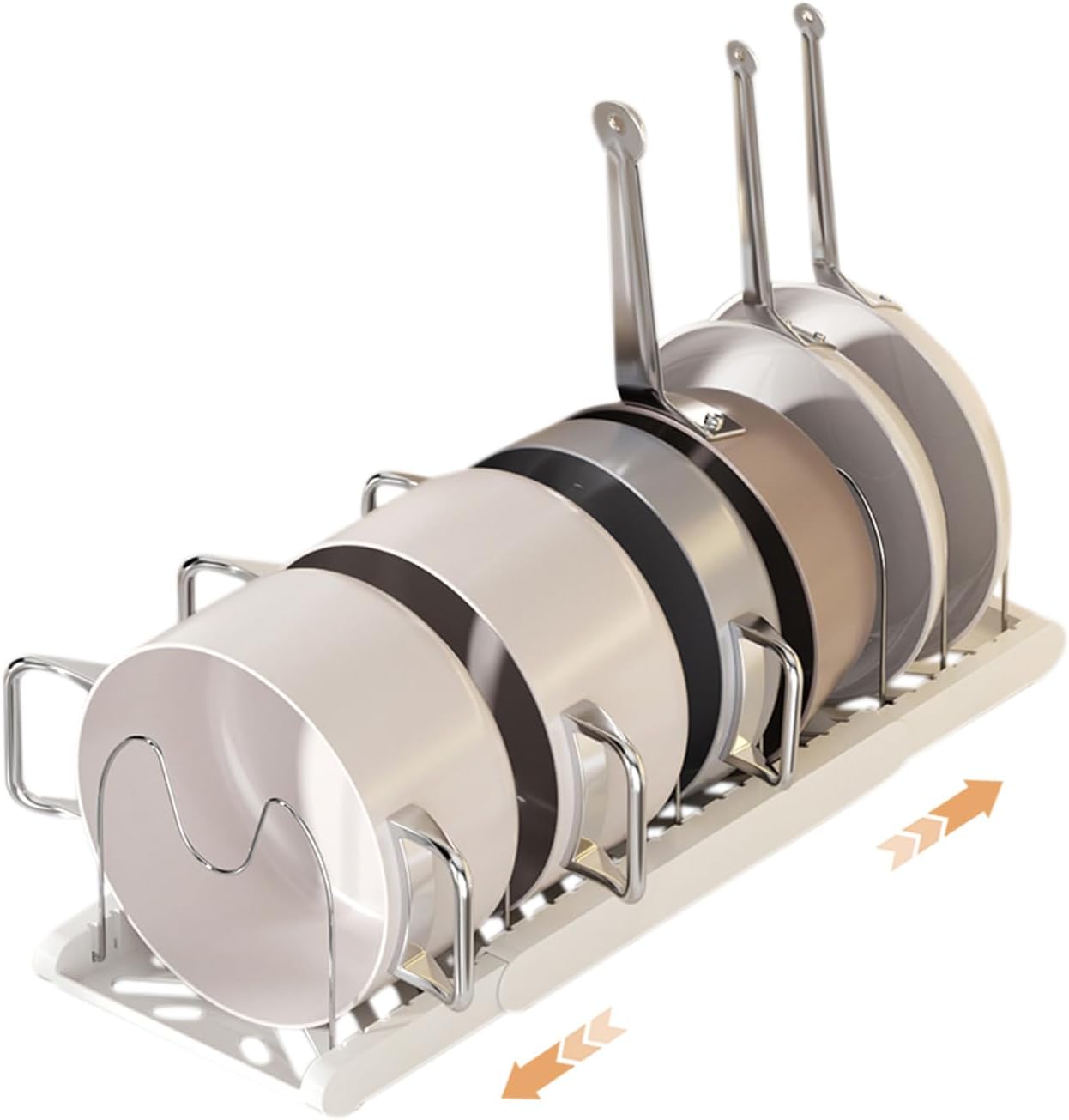 Pot Rack - Expandable Pan Organizer for Cabinet, Pot Lid Holder with 7 Adjustable Compartments for Kitchen Cabinet Cookware Baking Frying Rack, Apricot
