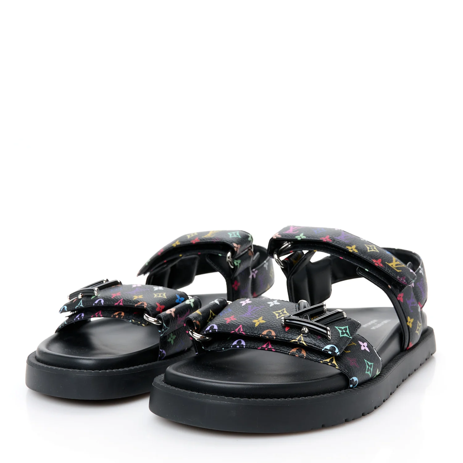 LV X TM Monogram Multicolor Sunset Flat Sandals 38 Black
