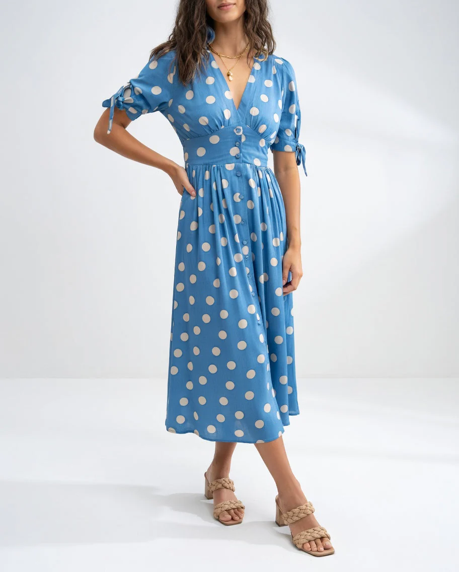 Robe Midi Élégante à Pois pour Femmes