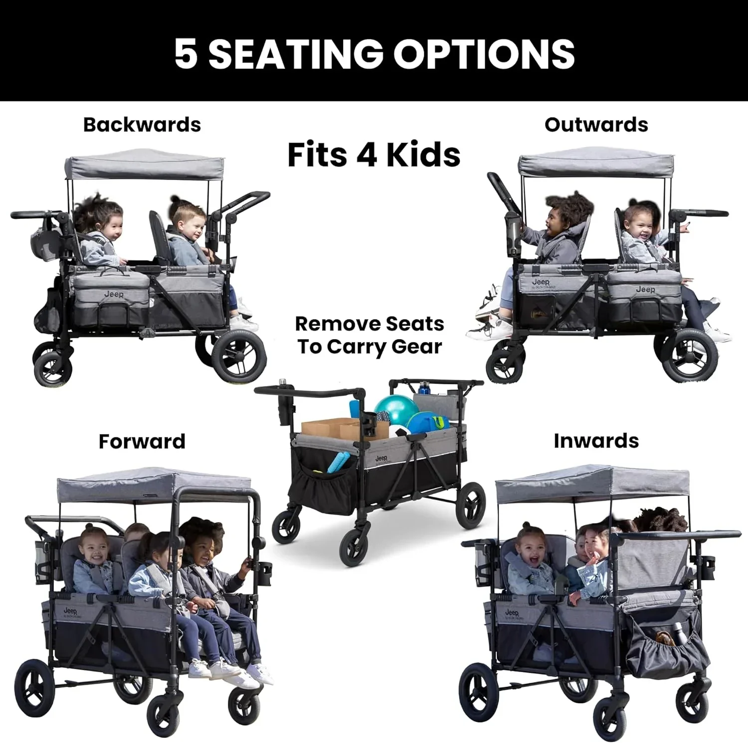 Poussette-wagon Jeep Wrangler Deluxe 4 places par Delta Children, poussette-wagon quadruple haut de gamme