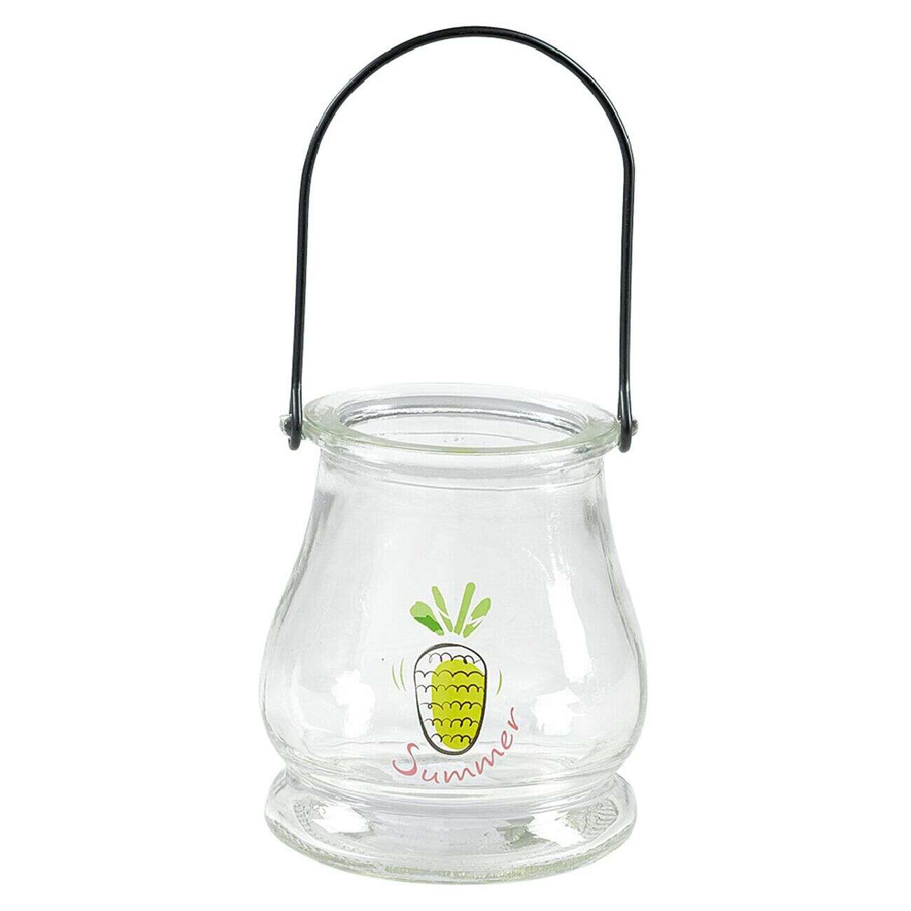 Lanterne déco été en verre et anse en métal