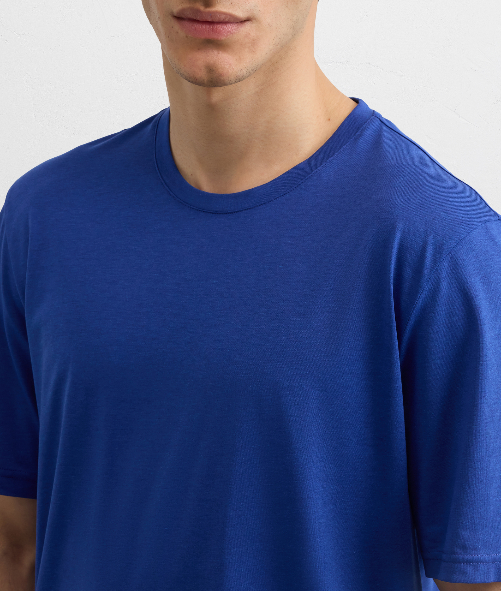 BLUE LIGHTWEIGHT COTTON AND LYOCELL JERSEY T SHIRT