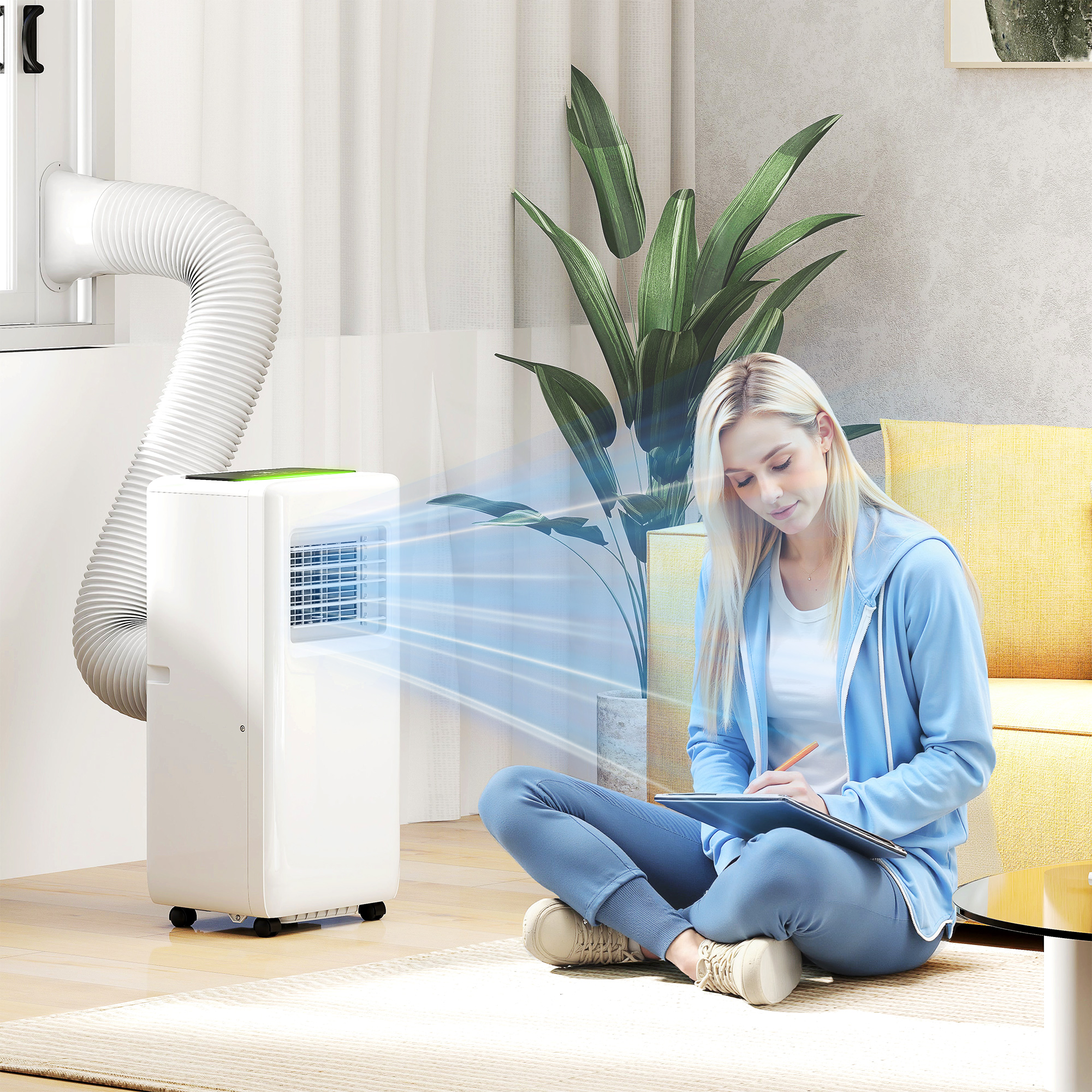 HOMCOM Draagbare Airconditioner met Meerdere Standen, LED-Display, Timer en Wielen, Wit