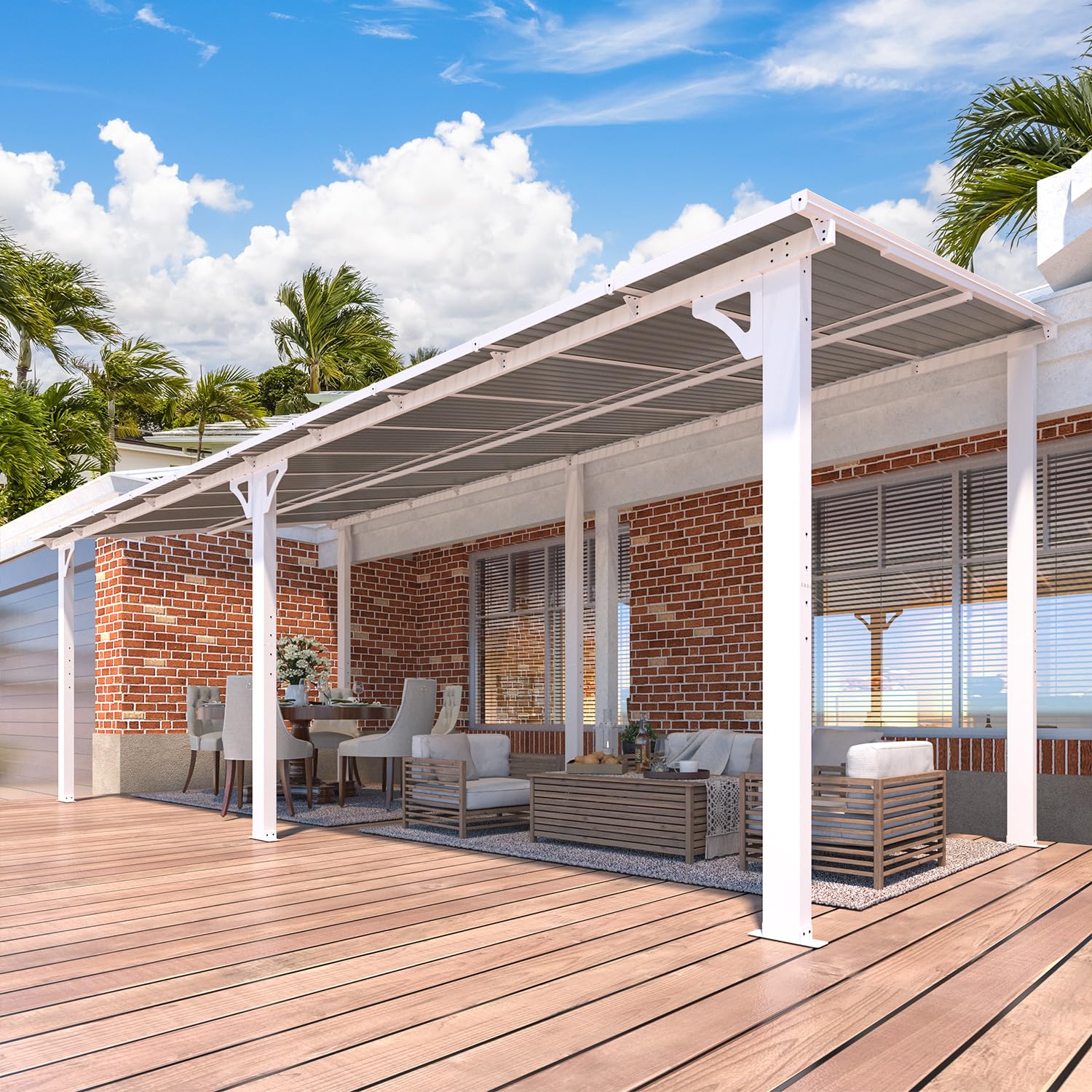 AECOJOY 20'x8' Wall Mounted Gazebos Pergola, White
