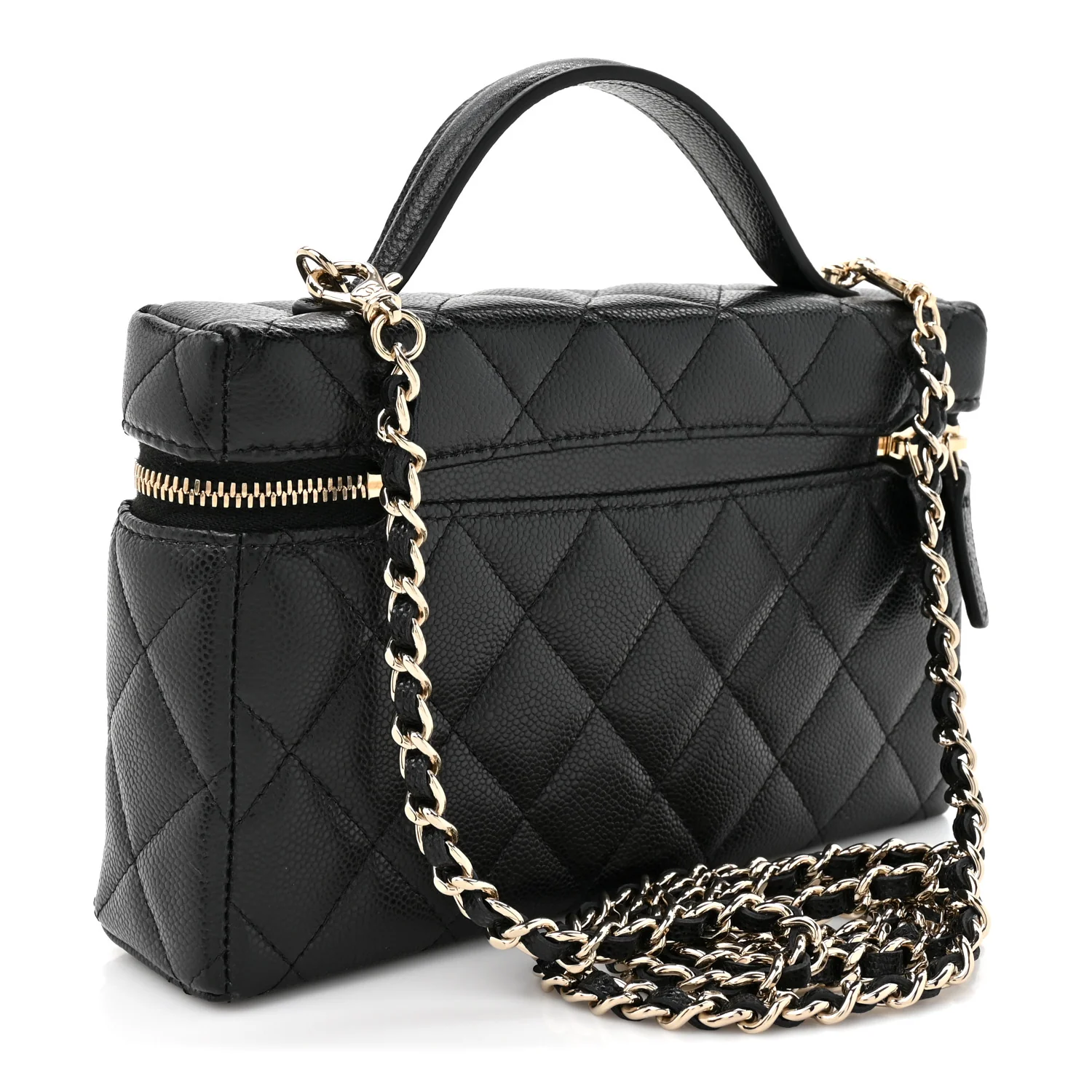 Caviar Quilted Top Handle Slim Vanity With Chain Black