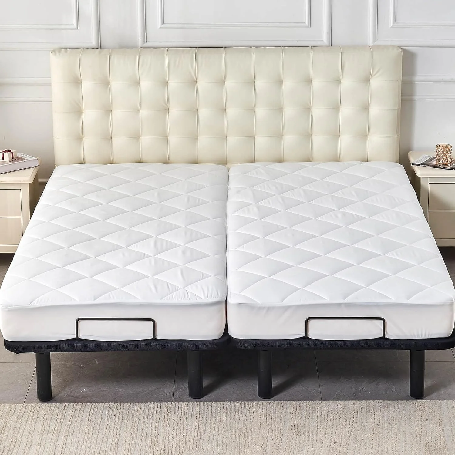 Split King Mattress Topper for Adjustable Bed Fluffy Matress Cover Quilted Fitted Mattress Pad with Elastic Pocket(Split King/White) - Image 6