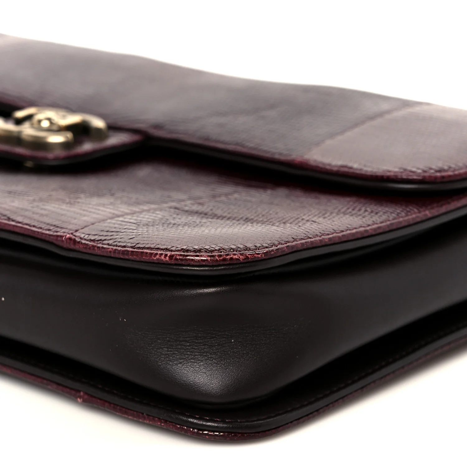 Lizard Lambskin Quilted Large Perfect Edge Flap Burgundy