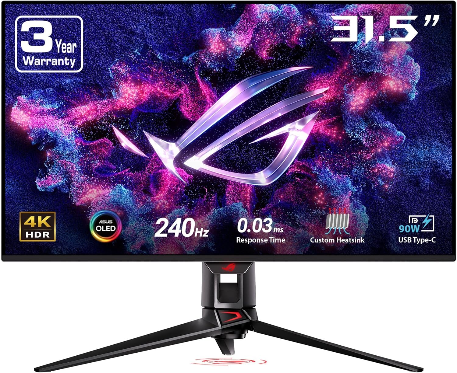 ASUS ROG Swift 32” 4K OLED Gaming Monitor (PG32UCDM) - UHD (3840 x 2160)  QD-OLED  240Hz  0.03ms  G-SYNC Compatible  Custom Heatsink  Graphene Film  99% DCI-P3  True 10-bit  90W USB-C