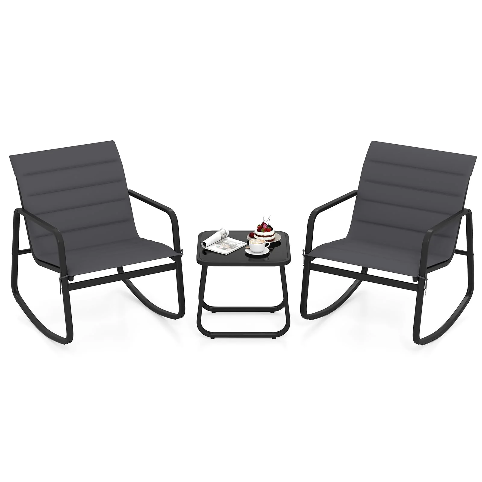 Tangkula 3 Piece Outdoor Rocking Bistro Set Outdoor Conversation Set for Balcony Garden & Poolside