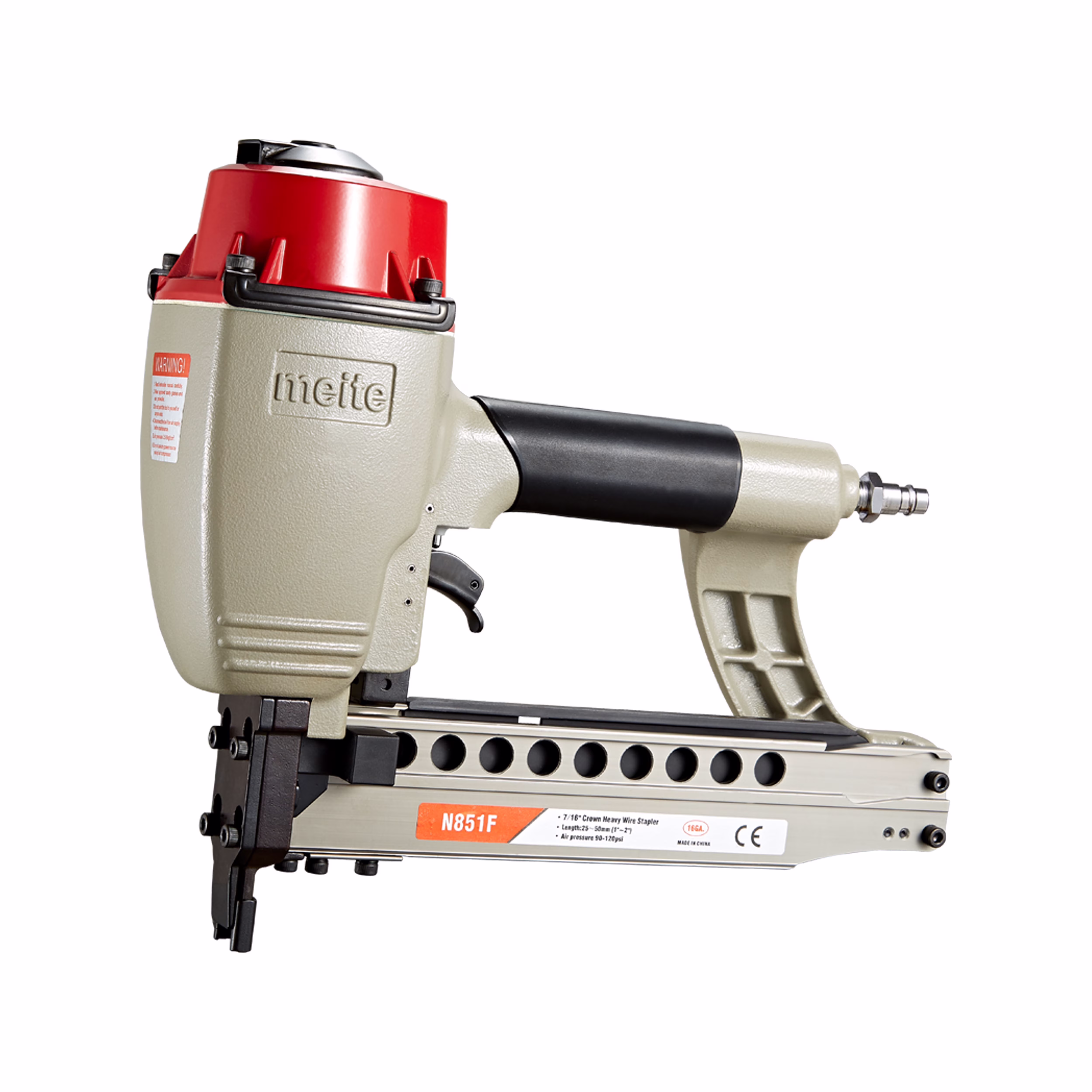 meite N851F Pneumatic Staple Gun 16 Gauge 7/16 Crown Sequential Nailing, Uses 16 GA 7/16-Inch Staples (1-Inch to 2-Inch)