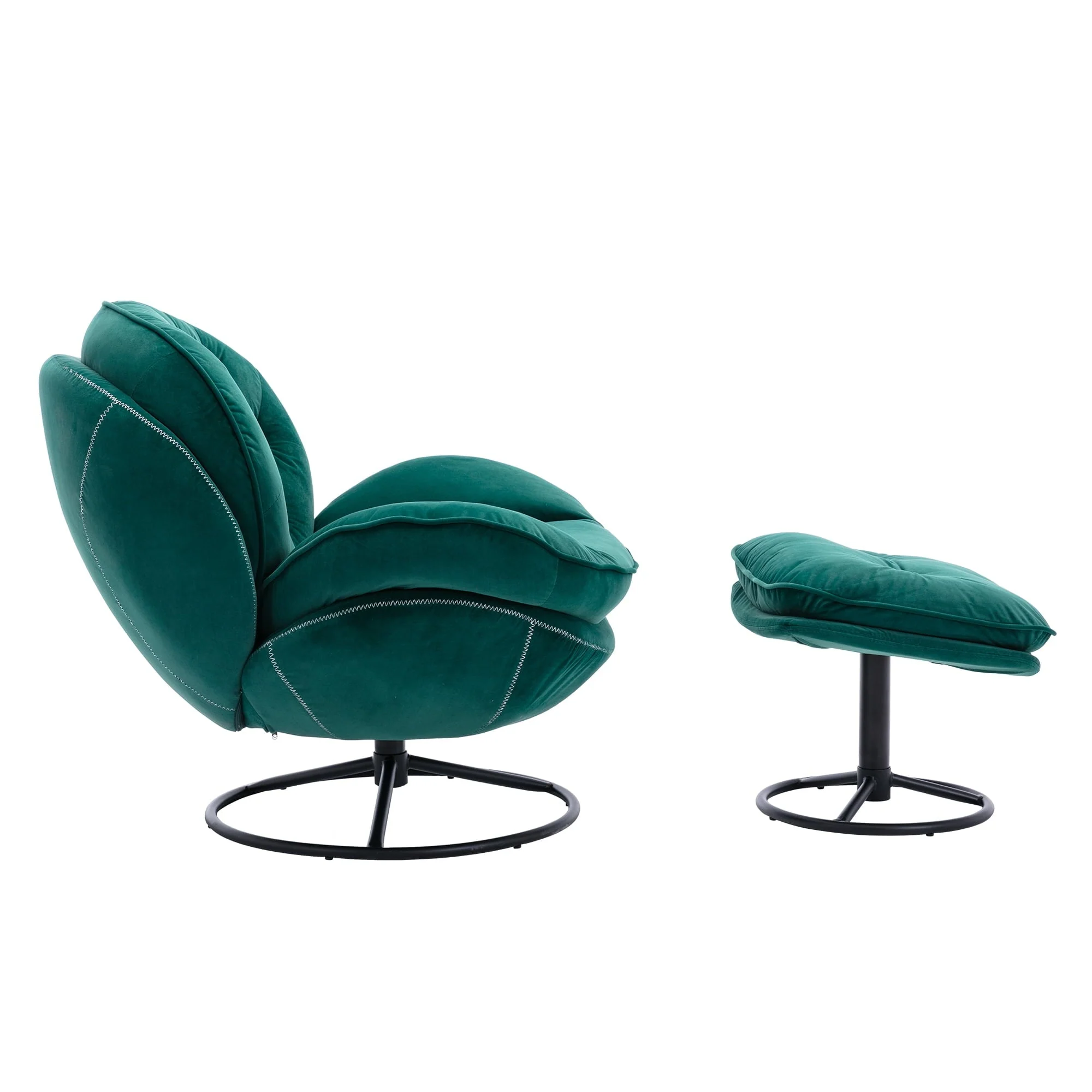 Velvet Swivel Accent Chair with Ottoman Set, Modern Lounge Chair with Footrest and Metal Base Comfy Armchair with 360 Degree Swiveling Single Sofa Chair Accent Chairs for Living Room, Green(Beige) - Image 7