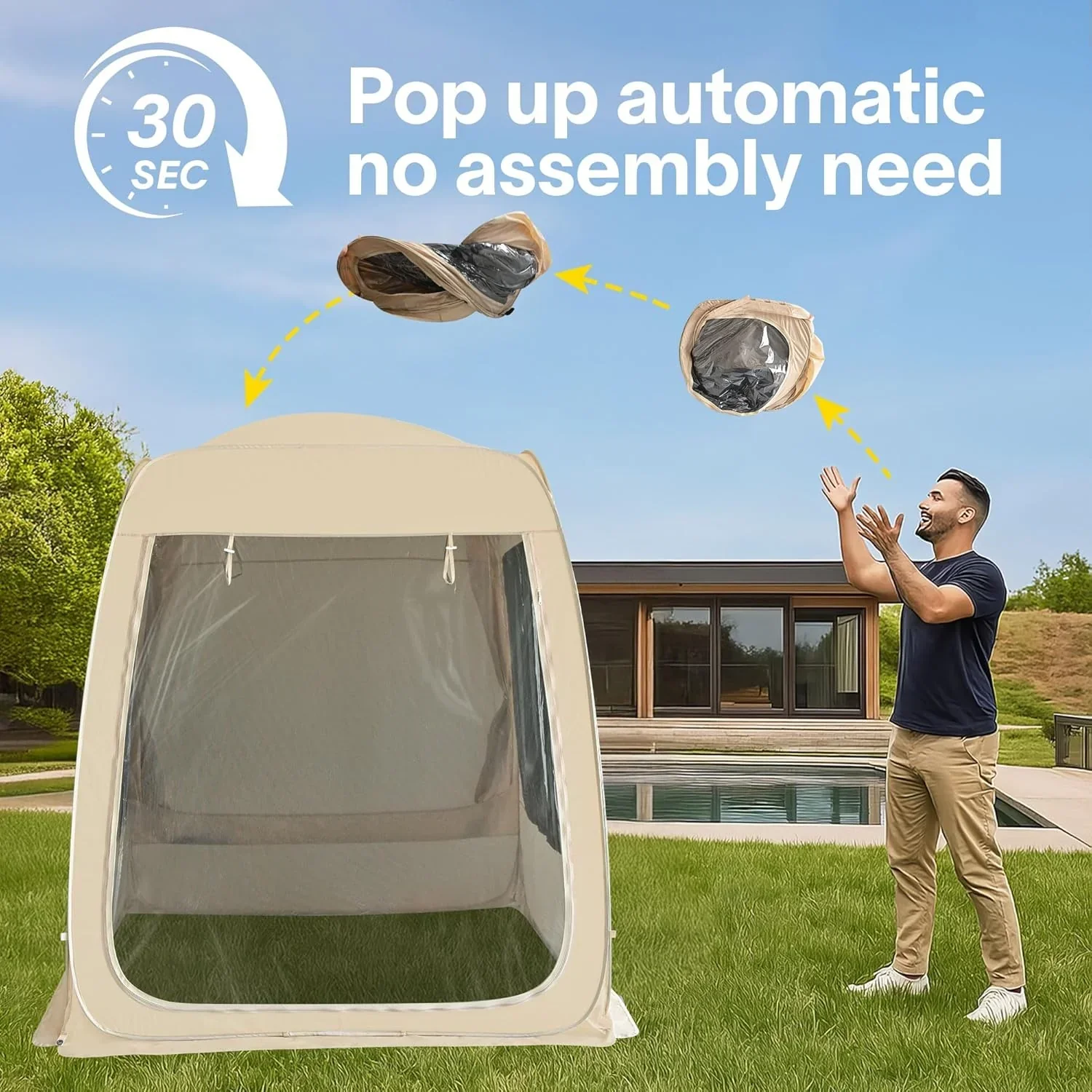 Gazebo moustiquaire pouvant accueillir 6, 10 ou 15 personnes. Tente de style igloo avec moustiquaire latérale. Idéal