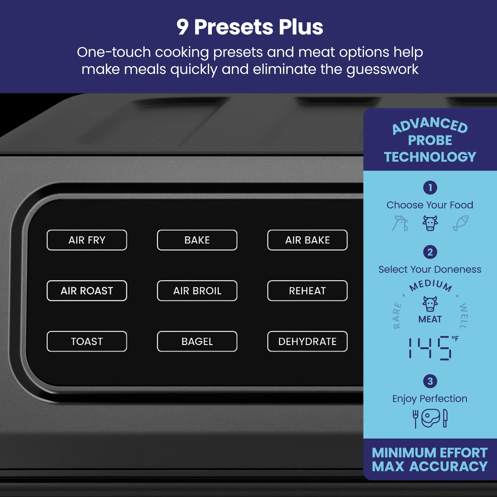 Chefman 12 - in - 1 Air Fryer Oven Combo W/ Probe Thermometer, 20 Qt Capacity, Black Stainless Steel