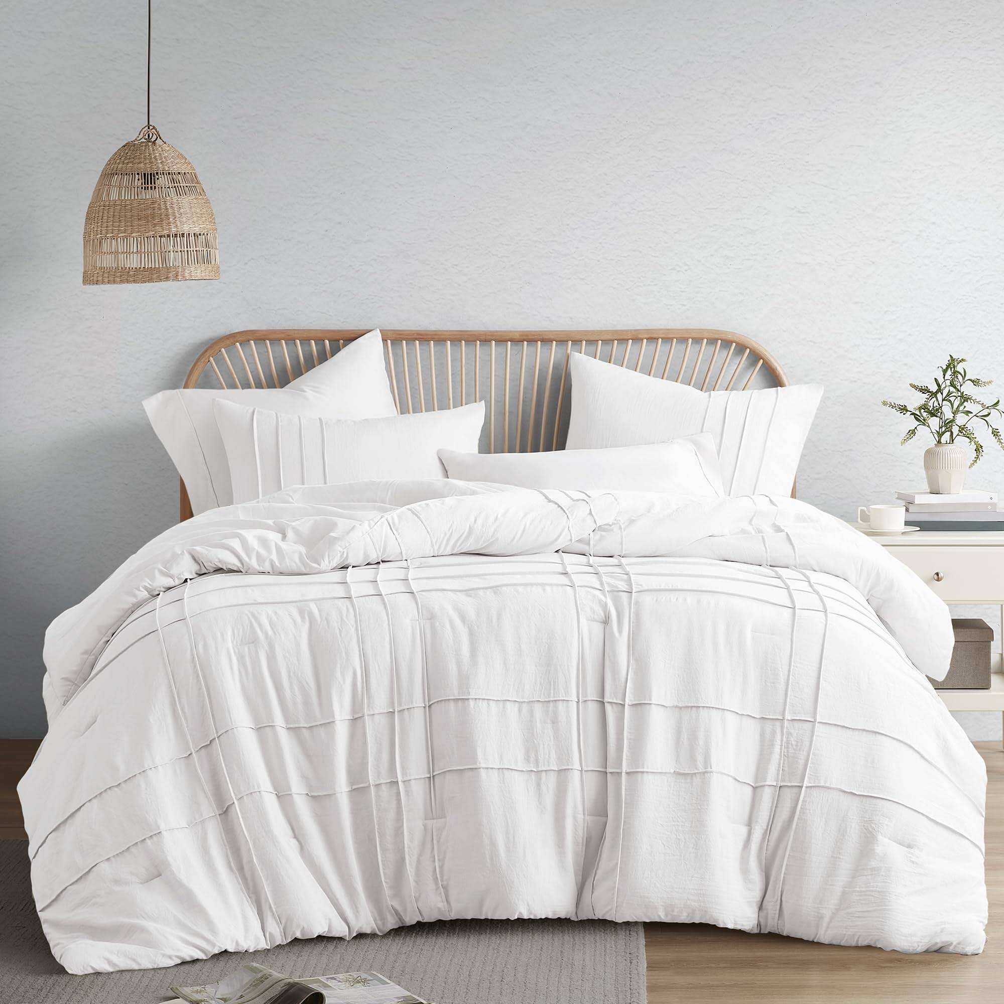 510 Design Porter Soft Washed Pleated Comforter Set, White, King/Cal. King