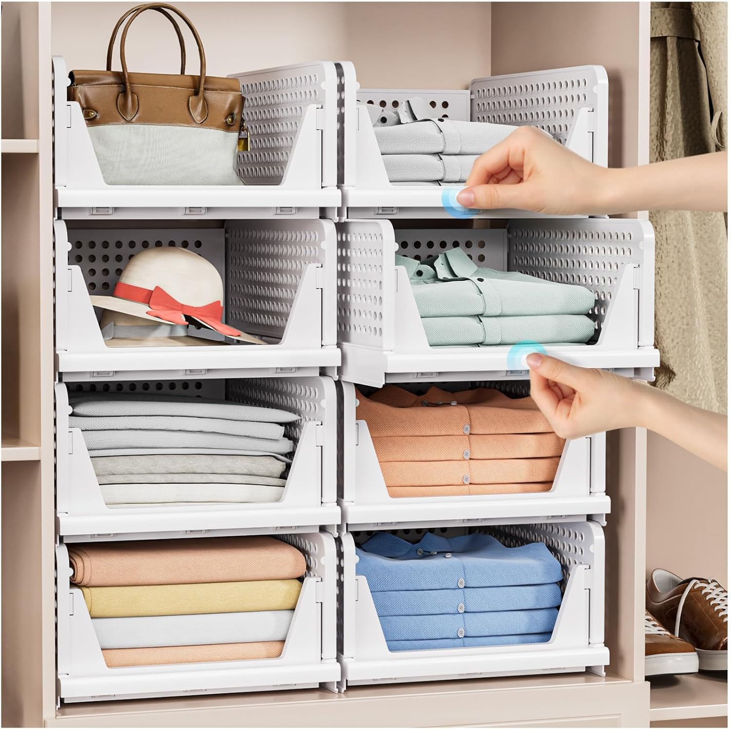 caktraie 5 Pack Stackable Closet Storage Basket - Stackable Storage Bins