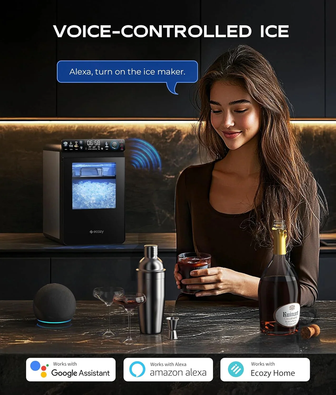Nugget Ice Maker Countertop, Smart Pebble Ice Machine with App Control, 44 LBS/24H Soft Pellet Chewable Ice with Self-cleaning, Stainless…
