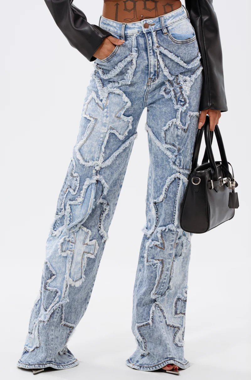 CROSSED OUT DENIM DISTRESSED PANT - Akira Store