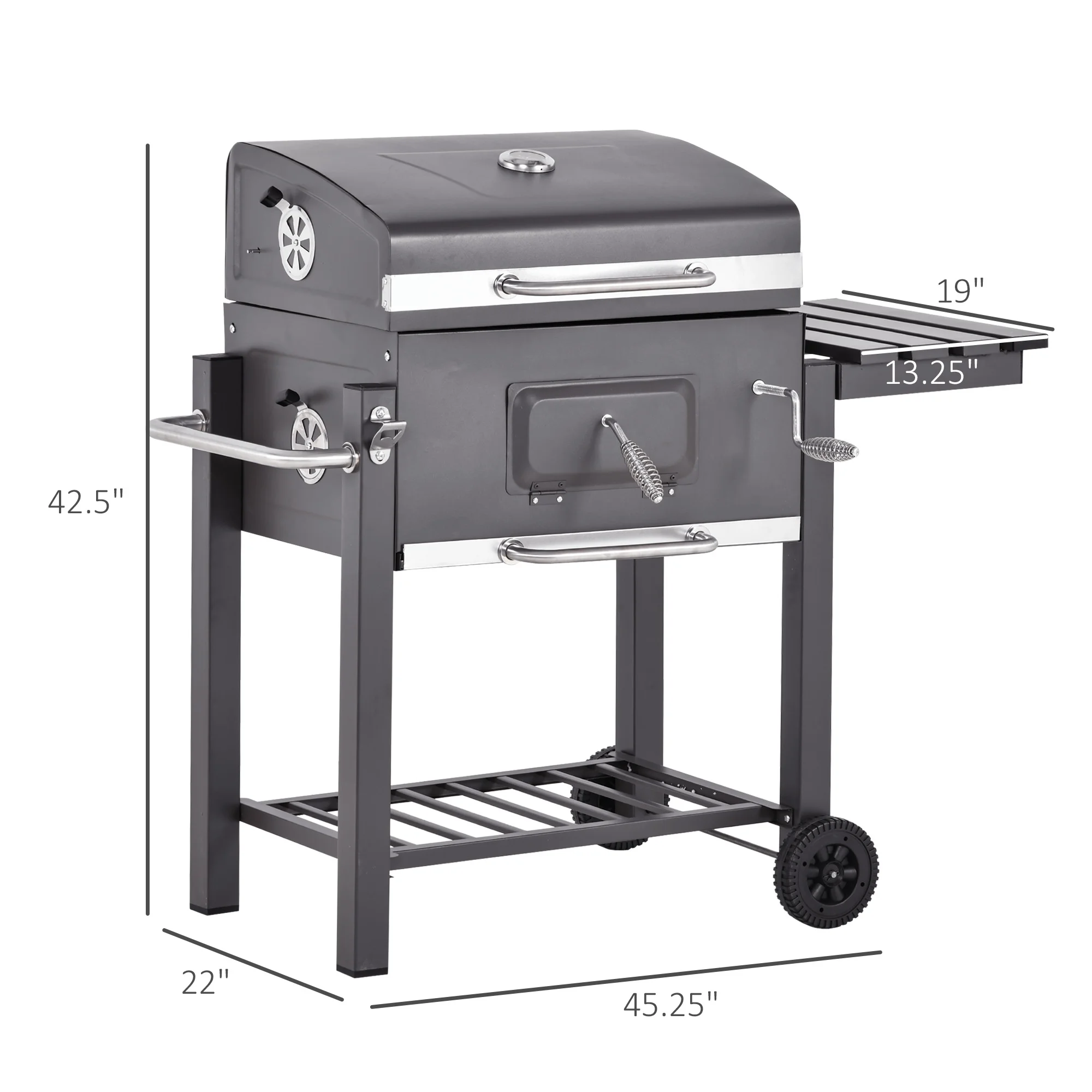 Portable Charcoal Grill, Stainless Steel, Thermometer and Side Burner, Gray - Image 7