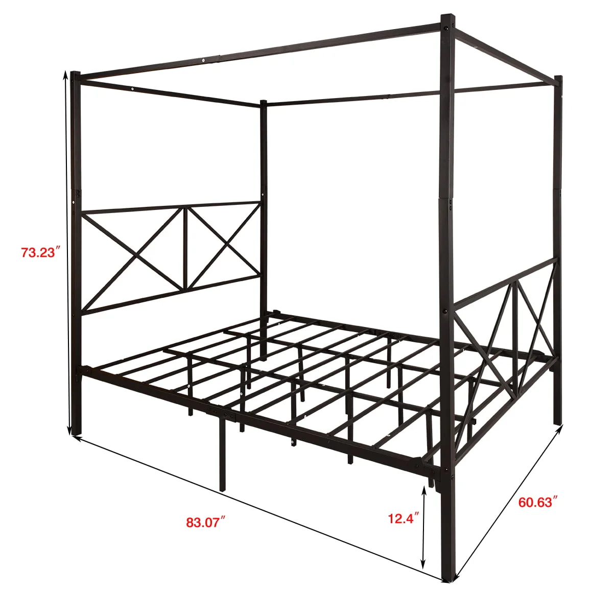 SYNGAR Queen Canopy Bed Frame for Girls Bedroom, Metal Bed Frame Platform Bed Frame with Sturdy Steel Slats for Kids Adults Guest Room, Black, LJ892