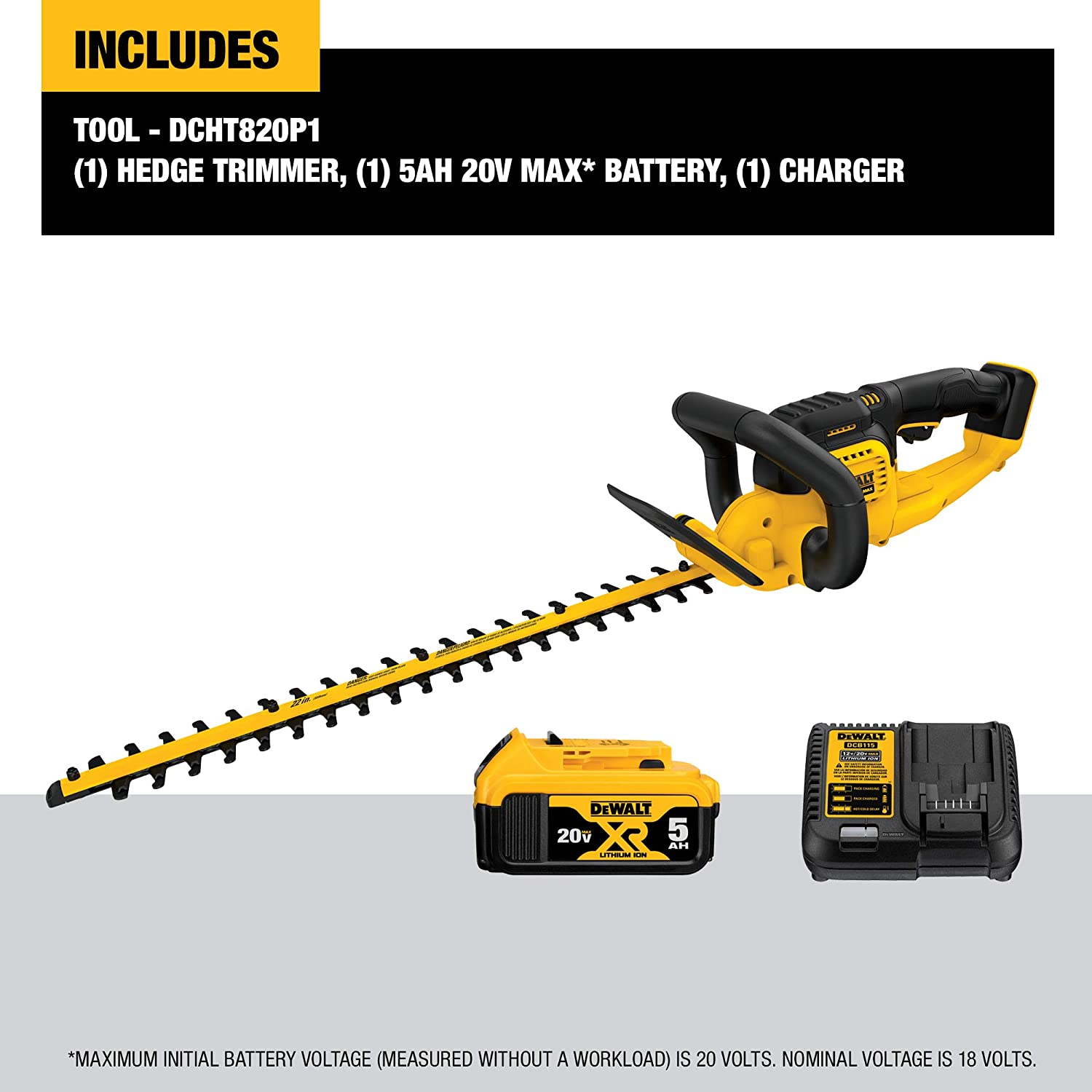 TAILLE-HAIE SANS FIL DEWALT 20V MAX, 5,0 AH, 22 POUCES (DCHT820P1)