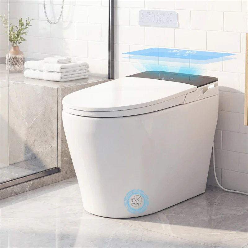 Smart Toilet with Built-in Bidet, ADA Height One Piece Electric Toilet w/ 1000g MaP Flush, Auto Open & Flush, Tank & Pump, Heated Seat, Dryer, Remote