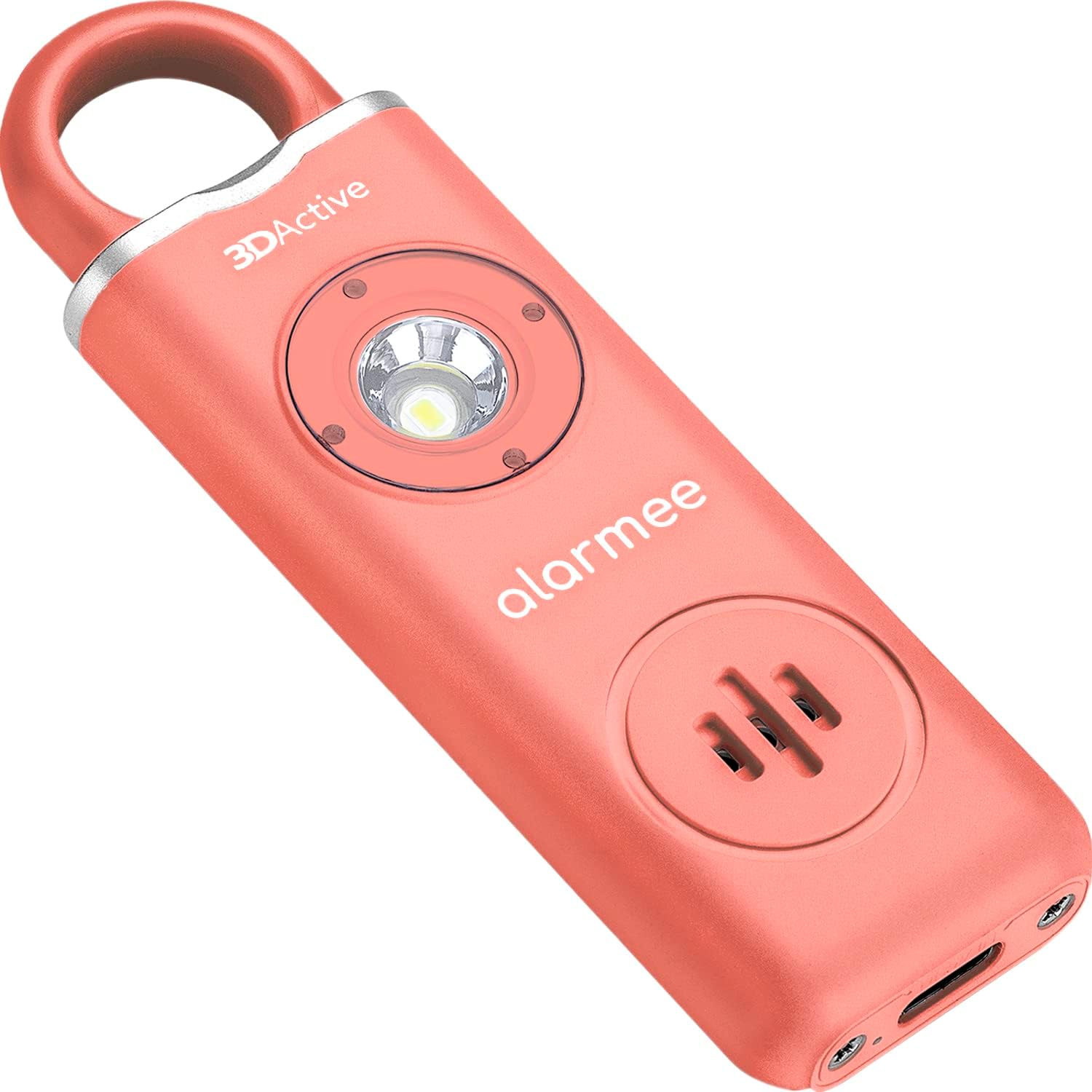 3DActive Alarmee Personal Safety Alarm for Women Kids Teens & Seniors 130dB Loud Emergency Alarm Rechargeable Self Defense Device with LED Light Portable Keychain for Travel & Night Safety - Coral