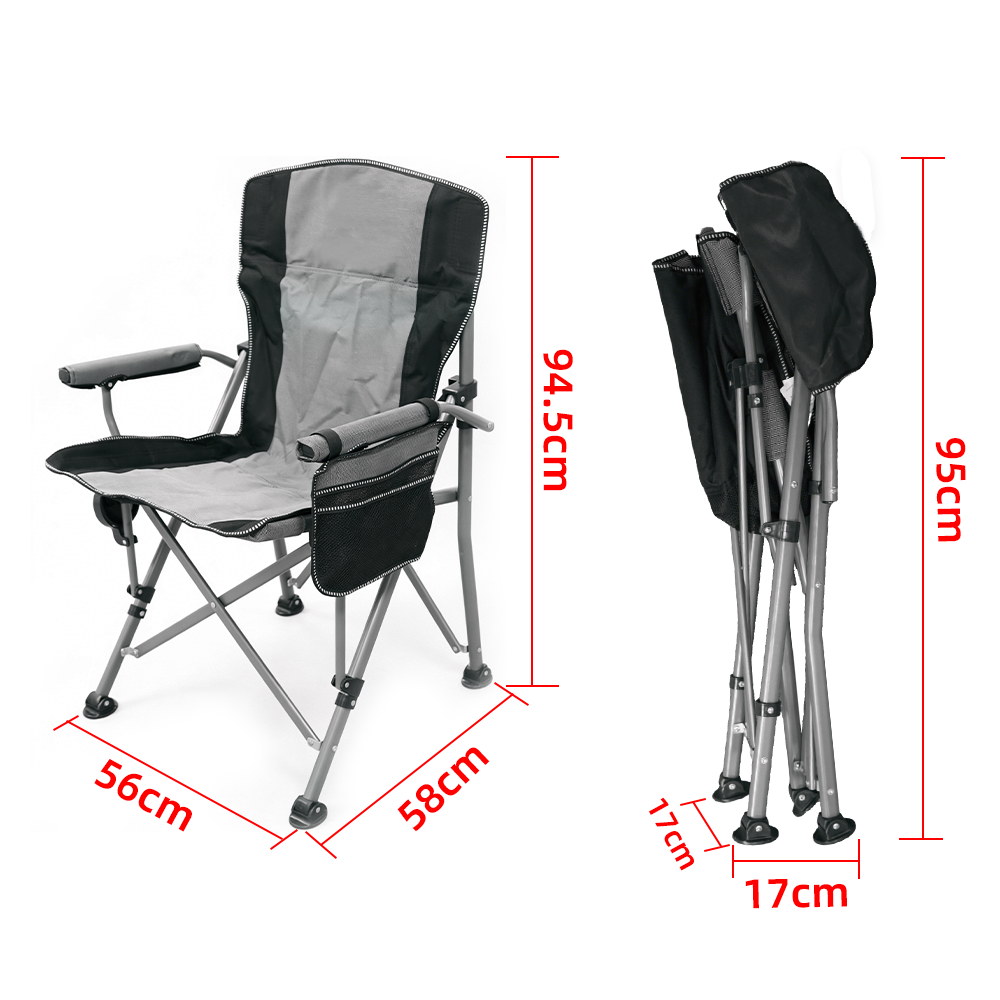 Easy Folding High-Back Portable Camping Chair Sturdy Steel Frame with Cup Holder Metal Garden Chair