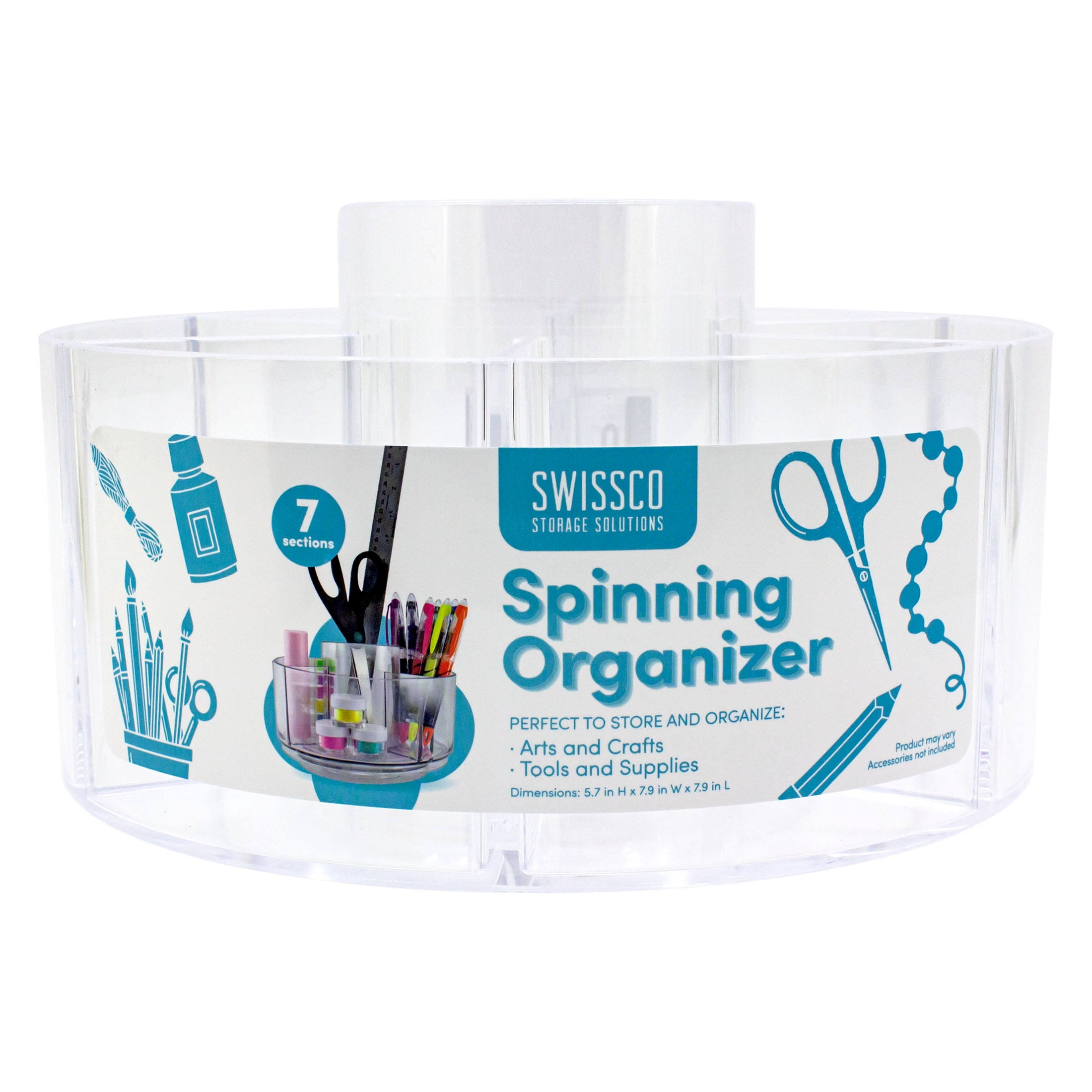 Swissco Storage Solutions Spinning Arts and Crafts Organizer, Rotating, Clear, 7 Sections