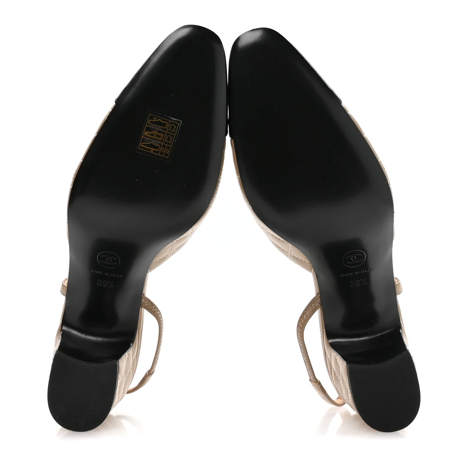 Lambskin Patent Calfskin Quilted Cap Toe CC Slingback Pumps 39.5 Beige Black