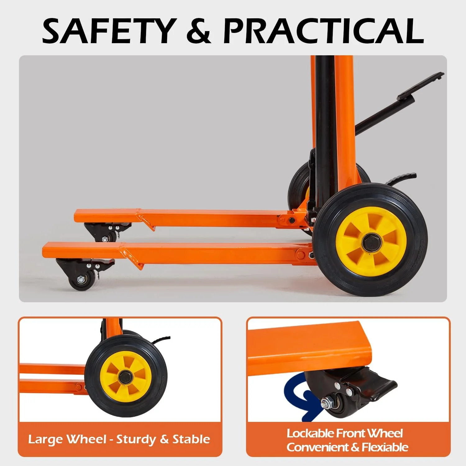 AECOJOY Material Lift Winch Stacker, Hydraulic Lift Table Cart 500 Lbs Capacity, Pallet Truck Jack with Lockable Swivel Casters