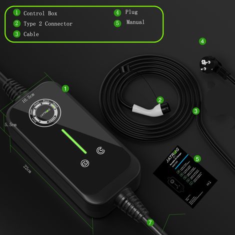 JATRHG EV Chargeur 7M 3.6KW-1.5KW 16A13A10A8A Type 2 station de Charge Voiture Electrique Portable Courant Commutable Voiture hybride Chargeur Rapide monophase — vue 3